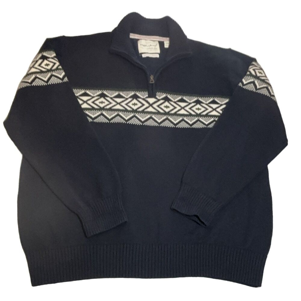 Weatherproof Vintage Holiday Sweater Men's XXL Navy Blue Cotton 1/4 Zip Mock
